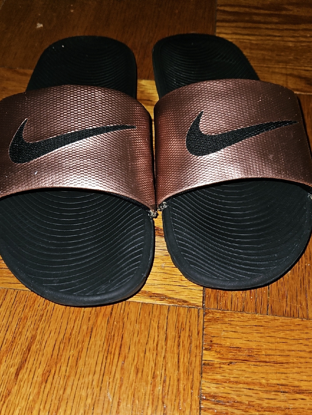 Nike Men’s Brown and Black Slide Sandals with Black Swoosh